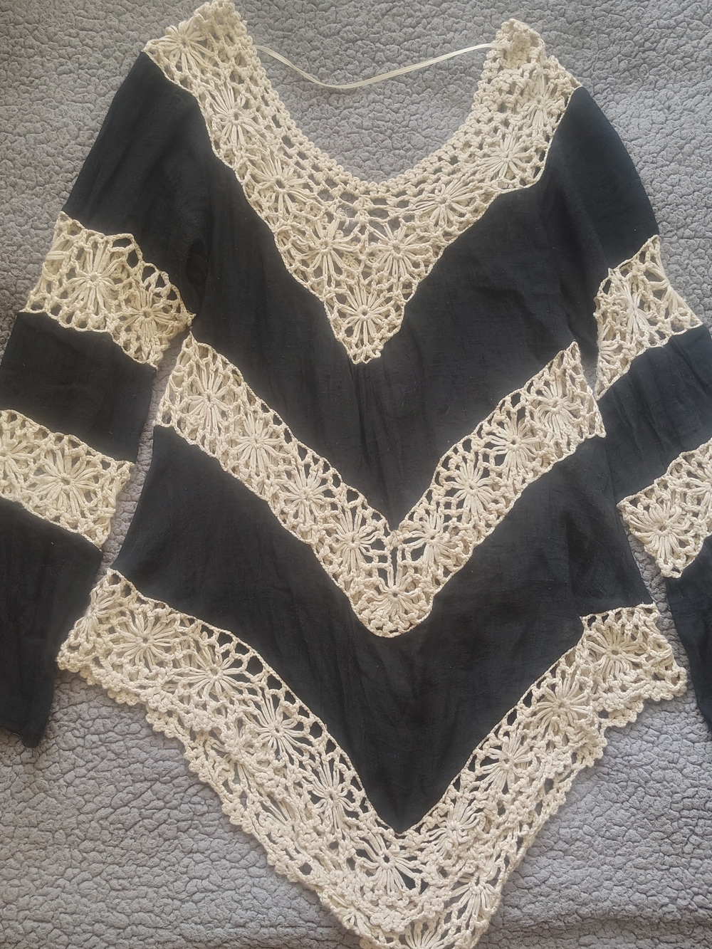 Umgee Black Top with Cream Crochet Trim